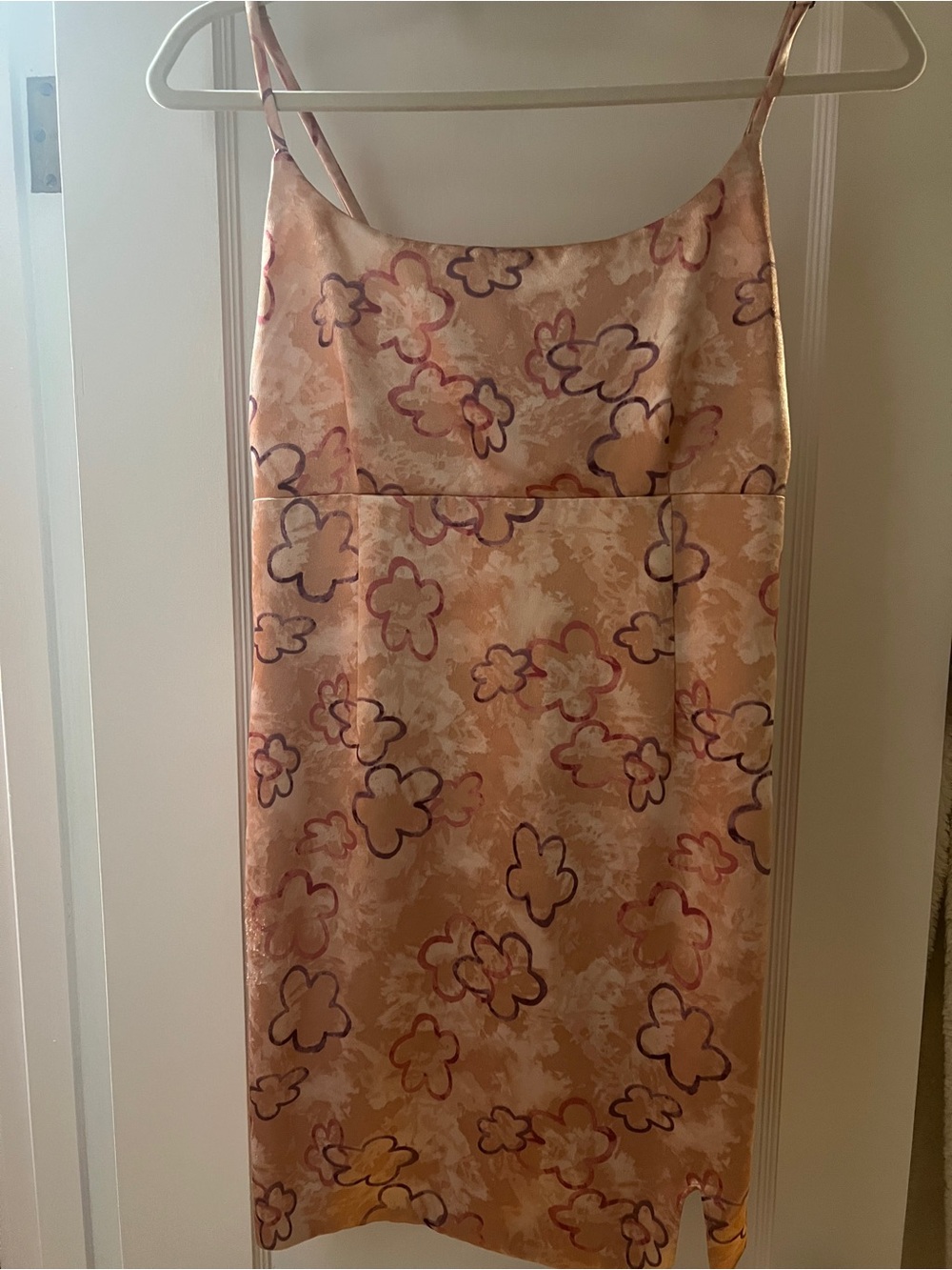 Wild fable pink satin midi dress with pink and purple floral outline print